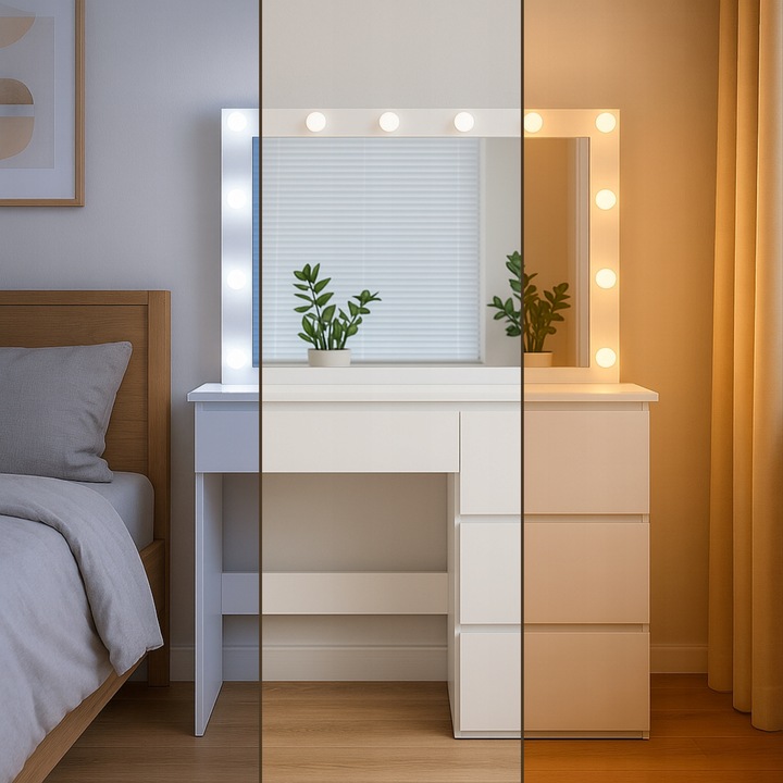 TOALETKA KOSMETYCZNA 90cm BIAŁA Z LUSTREM I OŚWIETLENIEM LED STORMY