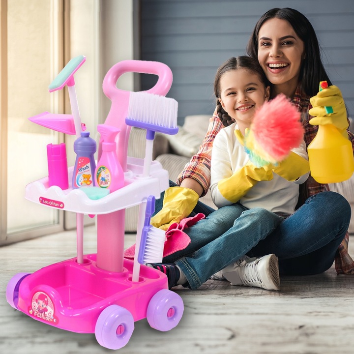 ZESTAW DO SPRZĄTANIA NA WÓZKU Z ODKURZACZEM DŹWIĘK SZCZOTKA MOP DLA DZIECI