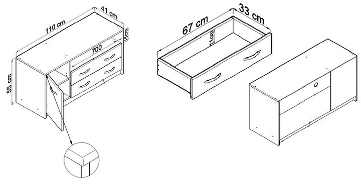Szafka stolik RTV 1D2S GRAFIT-WOTAN komoda 2 szuflady ROB