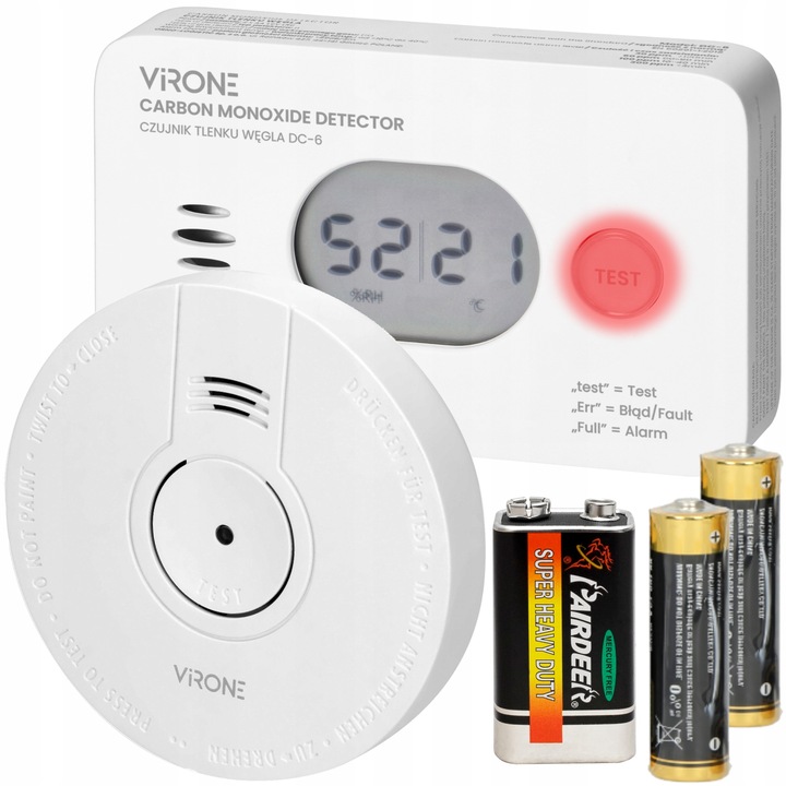 CZUJNIK CZADU DETEKTOR TLENKU WĘGLA GAZU CO LCD + CZUJNIK DYMU +