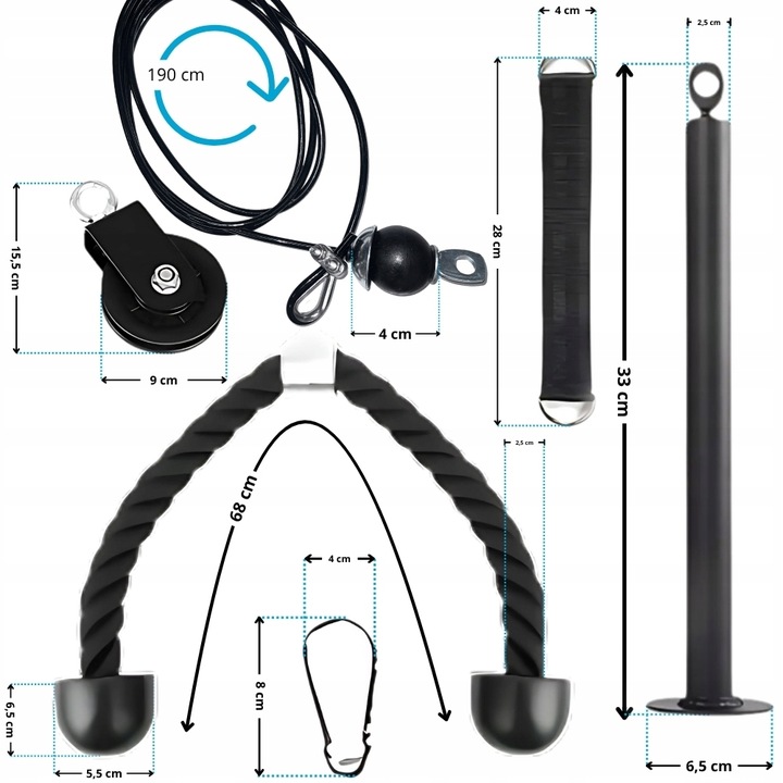 WYCIĄG GÓRNY DOLNY DO ĆWICZEŃ ŚCIANY SUFITU UCHWYT SZNUR ATLASU TRICEPS