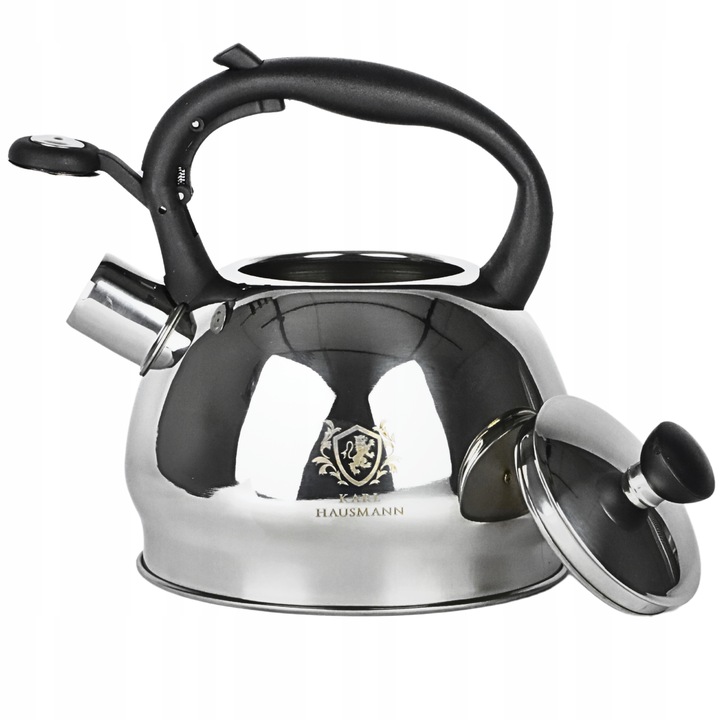 CZAJNIK STALOWY na GAZ 1,8L SREBRNY z GWIZDKIEM +RĄCZKA INDUKCJA STAL