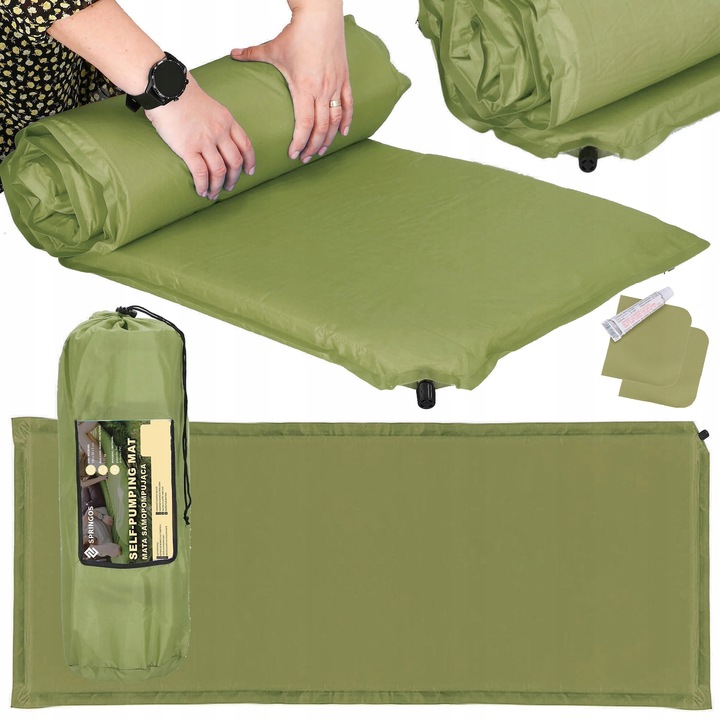 MATA SAMOPOMPUJĄCA KARIMATA 180x50cm MIĘKKA ZIELONA GRUBA POKROWIEC MATERAC