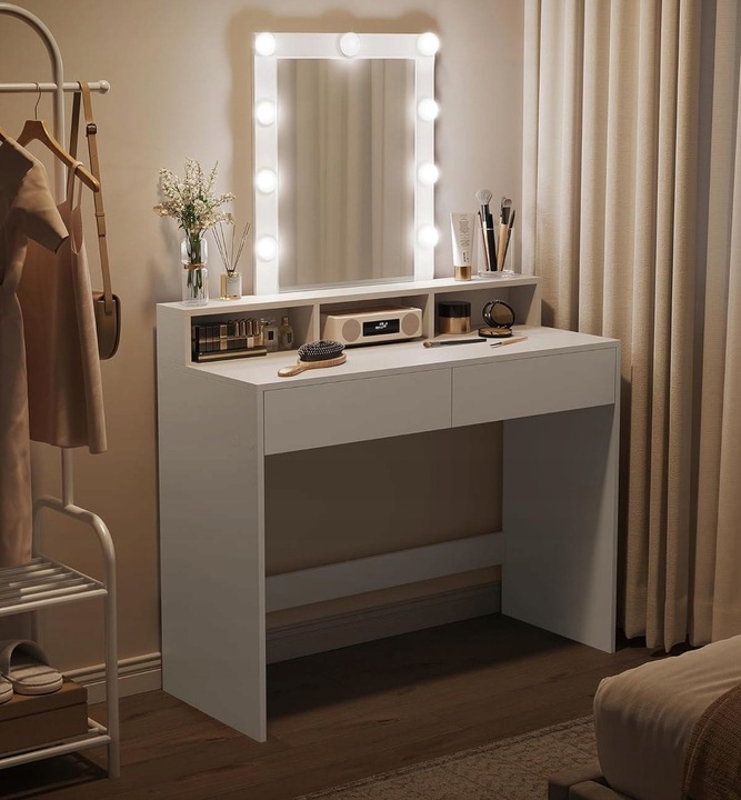 Toaletka z lustrem i oświetleniem biała nowoczesna