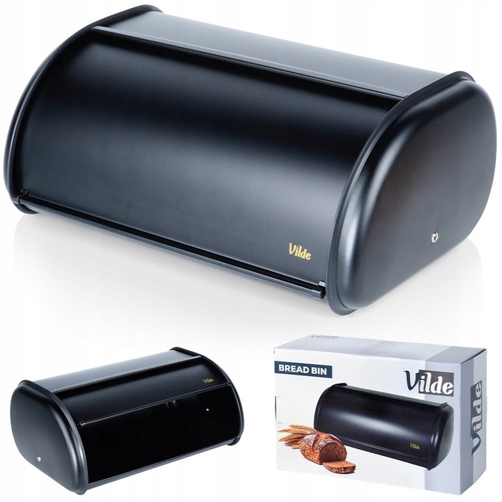 Duży CHLEBAK czarny metalowy pojemnik kuchenny na pieczywo chleb bułki