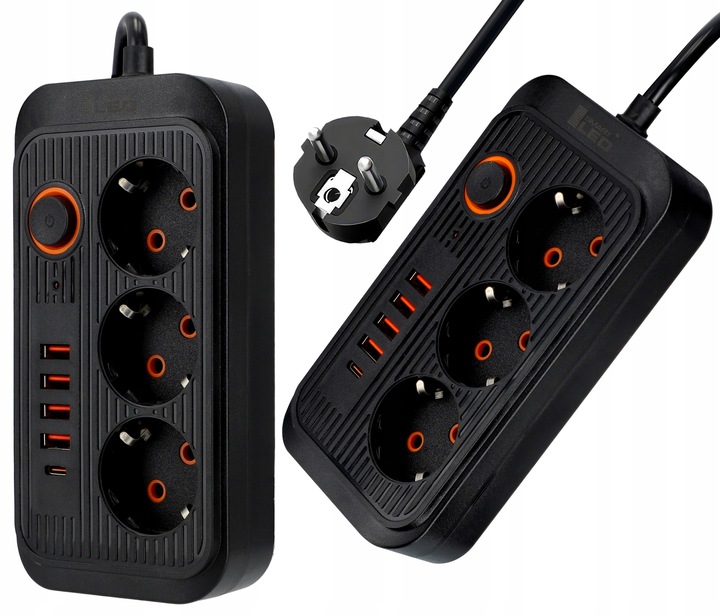 Przedłużacz Listwa Zasilająca Siec 2 M 3 Gniazda 230V + 5X USB