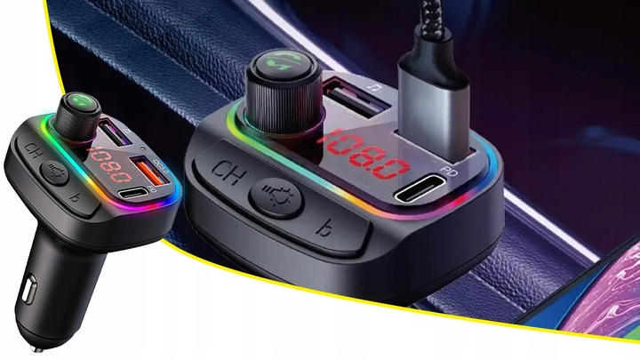 Transmiter bluetooth samochodowy FM USB szybka ładowarka samochodowa
