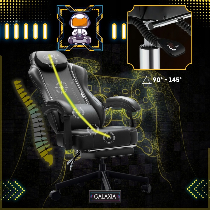 FOTEL GAMINGOWY BIUROWY Obrotowy Kubełkowy Krzesło Gamingowe Z Podnóżkiem