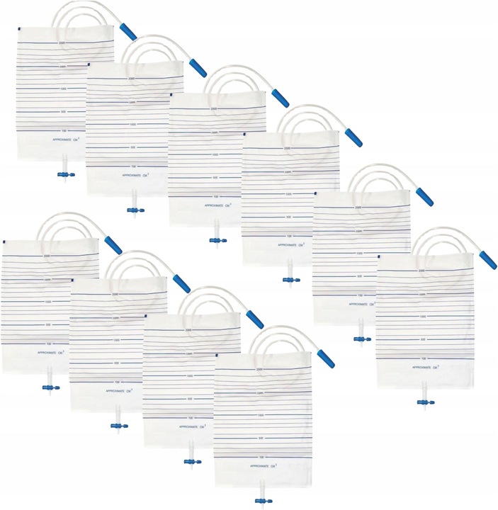10 x WOREK DO ZBIÓRKI MOCZU 2000 ML 1 SZT 2L STERYLNY Z ZAWOREM