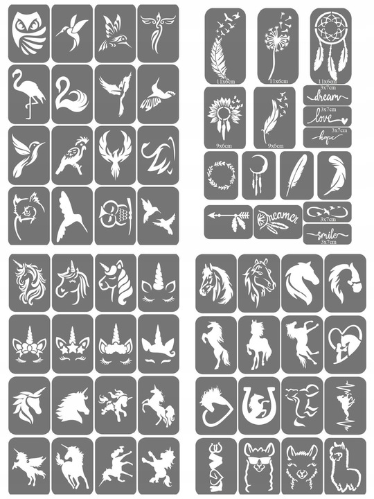 Szablony do tatuaży brokatowych, Tatuaże brokatowe - mix 50 sztuk