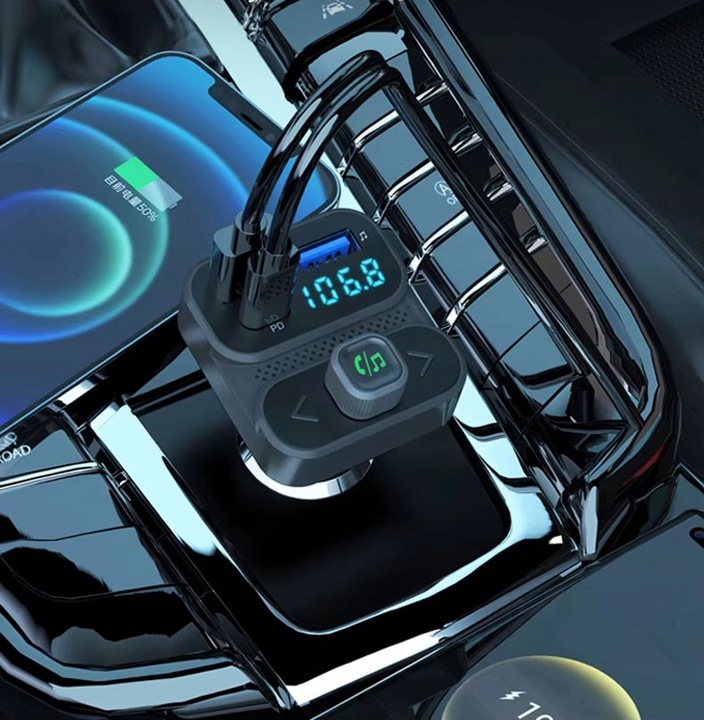 TRANSMITER FM BLUETOOTH 5.3 DRMZ SZYBKA ŁADOWARKA QC3.0 PD 36W USB