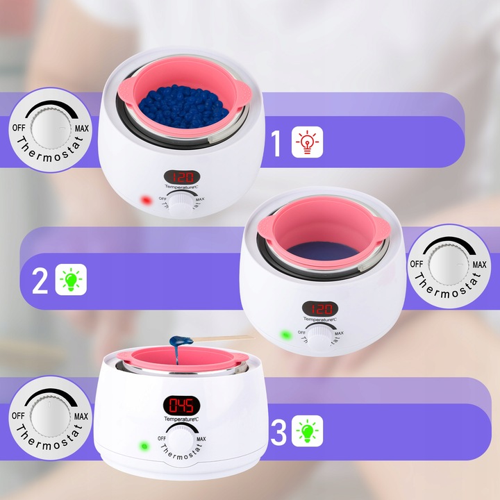 Zestaw do depilacji PODGRZEWACZ 5x wosk twardy LED wyświetlacz 500ml