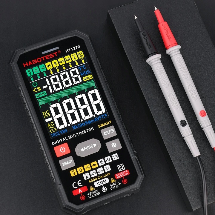 CYFROWY MULTIMETR UNIWERSALNY TRUE RMS NCV LATARKA LED + KABLE ETUI