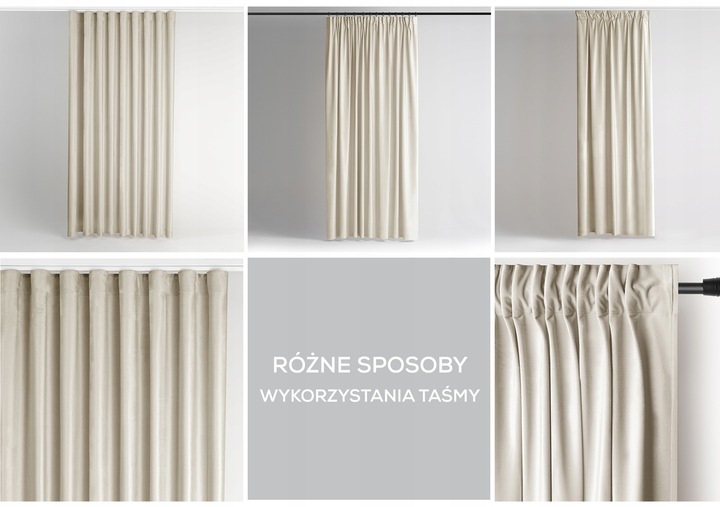 RESTILO Zasłony welurowe plus szarfa upi taśma wave multi 140x270 Jasny Beż