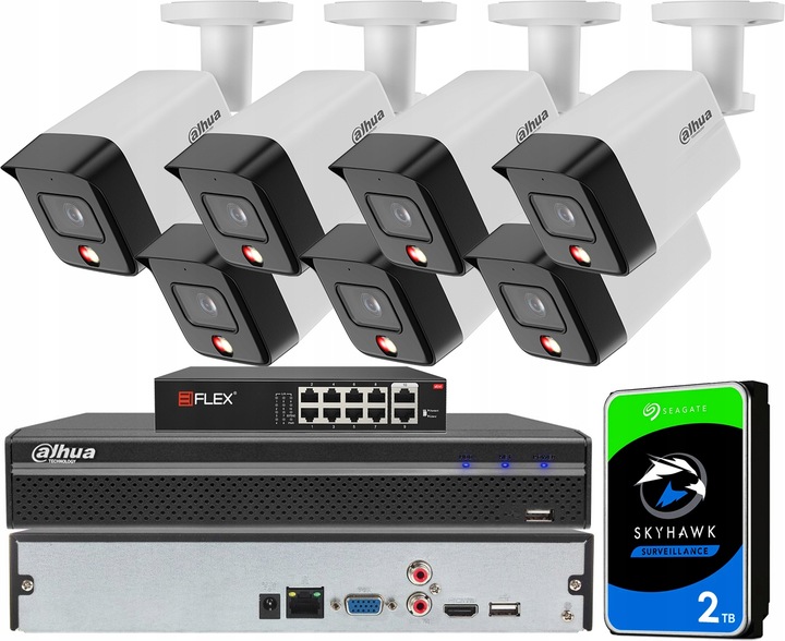 Zestaw Monitoringu Dahua Zewnętrzny na 7 Kamer 6Mpx IPC-HFW1639TC-A-IL PoE