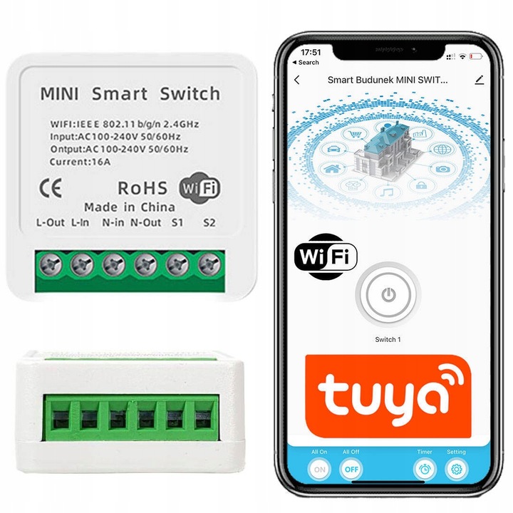 PRZEKAŹNIK WIFI TUYA Włącznik dopuszkowy 16A Smart Life Sterownik światła