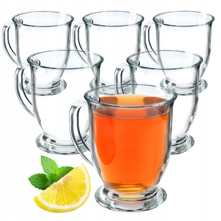 SZKLANKI DO HERBATY KAWY 460ml ZIMOWEJ KUBKI Z UCHEM ZESTAW SZKLANEK 6 szt