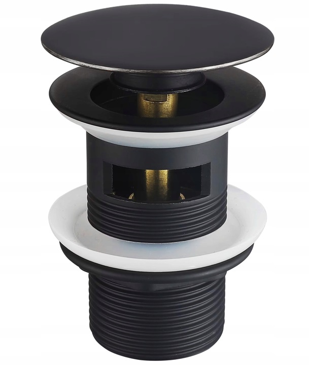 CZARNY KOREK UMYWALKOWY KLIK KLAK MOSIĘŻNY AUTOMAT DO UMYWALKI Z PRZELEWEM