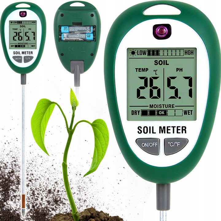 KWASOMIERZ GLEBY Tester podłoża Ph ziemi 4w1 MIERNIK GLEBOWY