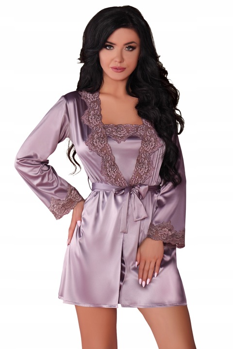 Szlafrok + koszulka nocna + stringi L/XL fioletowy