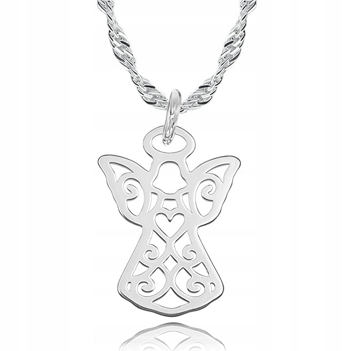 SREBRNY ŁAŃCUSZEK ANIOŁEK ZESTAW ŁAŃCUSZEK Z ANIOŁKIEM NA KOMUNIĘ