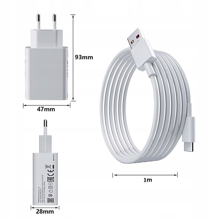 SZYBKA ŁADOWARKA DO XIAOMI REDMI NOTE 33W 3A + 1M KABEL USB TYP C 6A