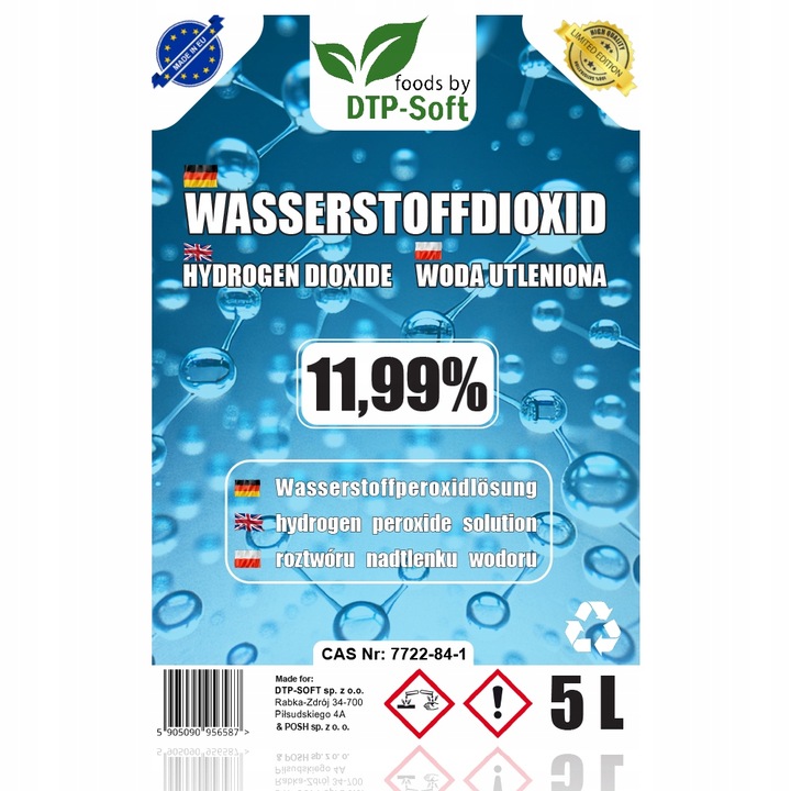 5L WODA UTLENIONA 12% NADTLENEK WODORU 12% WYBIELACZ 5 litrów