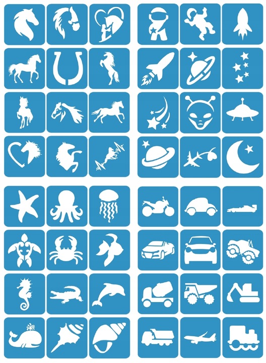 Szablony do tatuaży brokatowych, Tatuaże brokatowe - mix 100 sztuk