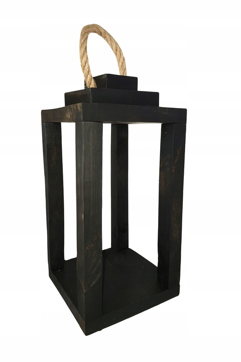 Lampion na Cmentarz Drewniany Latarenka Stroik Grób czarny z uchwytem 30 cm