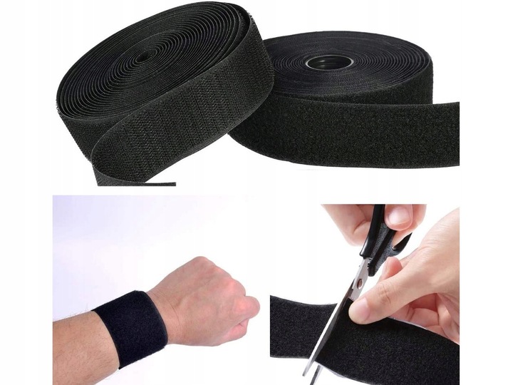 MOCNA RZEPOWA TAŚMA OBIE STRONY szer. 50 mm * 5 METRÓW CZARNY