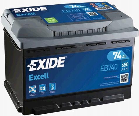 AKUMULATOR SAMOCHODOWY EXIDE EXCELL 74AH 680A EB740 PRAWY+