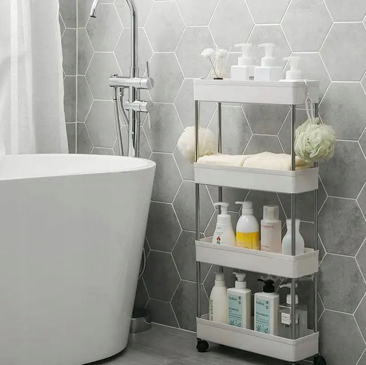 PÓŁKA ŁAZIENKOWA SZAFKA KUCHENNA REGAŁ MOBILNY NA KÓŁKACH 4 POZIOMY