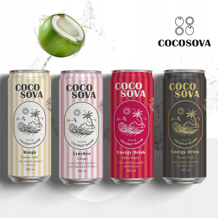Cocosova Zestaw Degustacyjny nr2 – 4 Smaki Wody Kokosowej | 12 Puszekx320ml