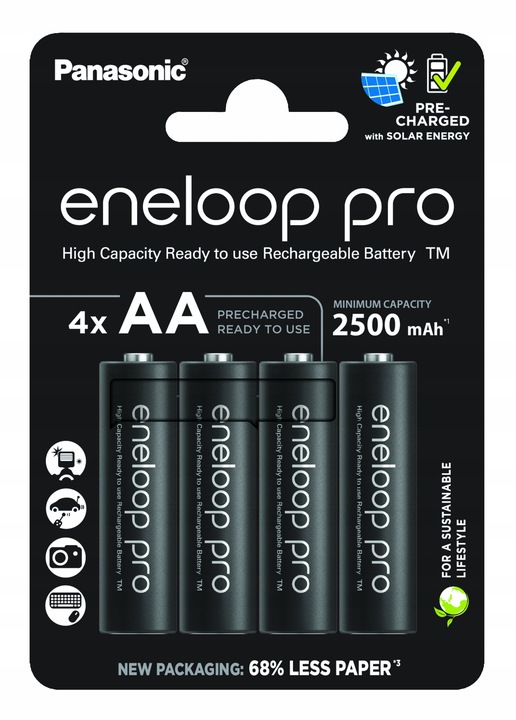 4X AKUMULATORKI PANASONIC ENELOOP PRO R6/AA 4BL 2500 mAh BK-3HCDE/4CP