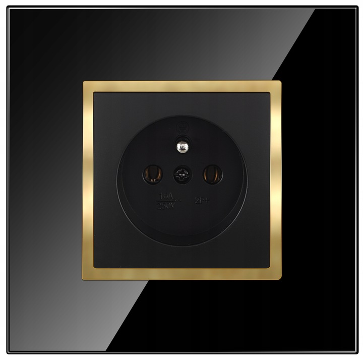 GNIAZDKO POJEDYNCZE Z BOLCEM CZARNE ZŁOTE W RAMCE SZKLANEJ KONTAKT