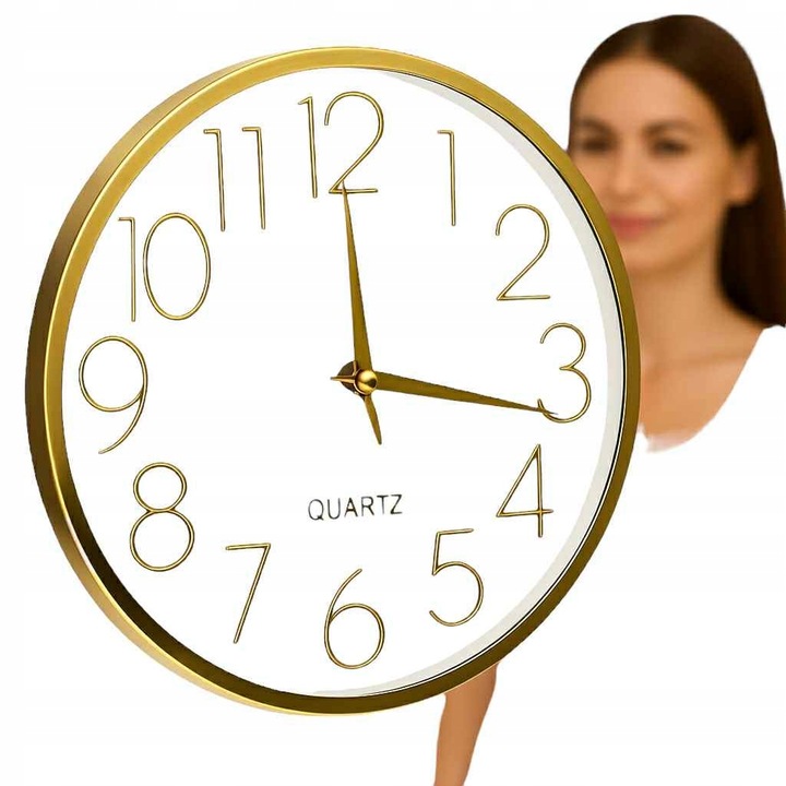 ZEGAR ŚCIENNY OKRĄGŁY ZŁOTY DO POKOJU SALONU