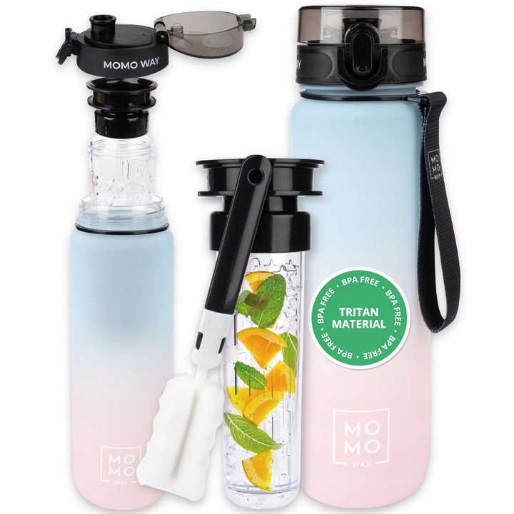 Duża BUTELKA na wodę MOMO WAY szczelny BIDON z miarką BPA free tritan 1l