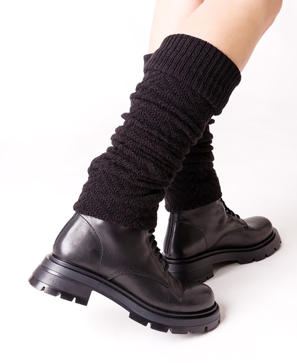 Getry z wełną, ciepłe ocieplacze na łydkę, wzór w jodełkę. CZARNE