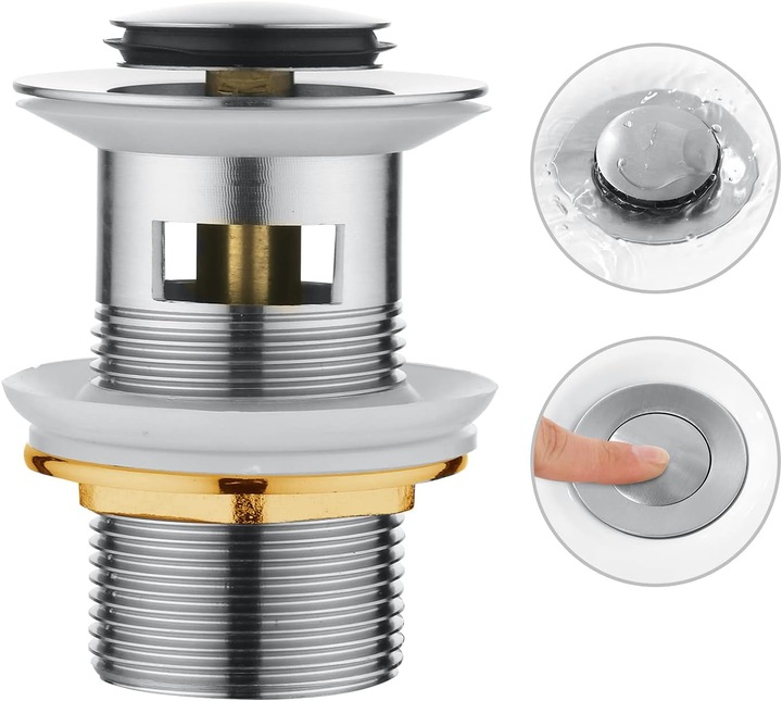 KOREK UMYWALKOWY KLIK-KLAK AUTOMAT z przelewem SREBNY DO UMYWALKI