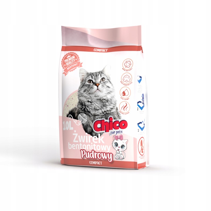 CHICO Żwirek Bentonitowy COMPACT Pudrowy 10l ZBRYLAJĄCY