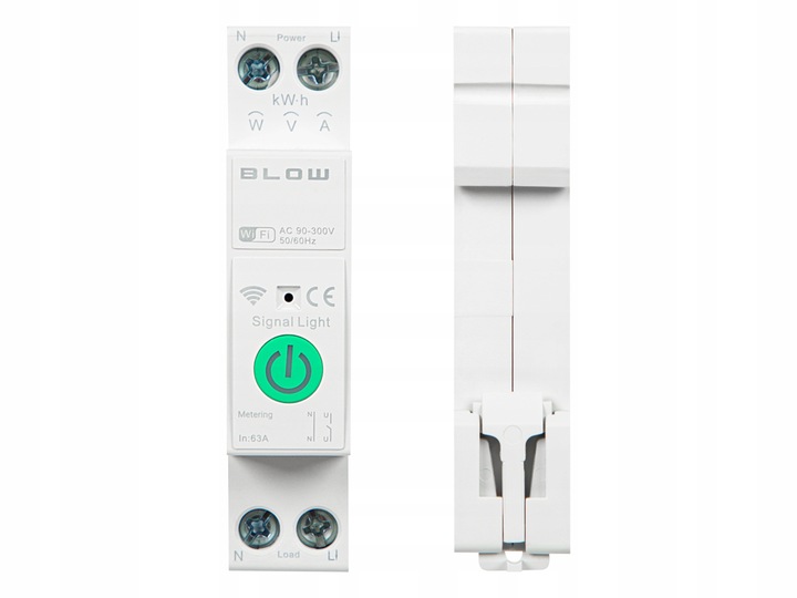 PRZEKAŹNIK WiFi Z POMIAREM PRĄDU MOCY NA SZYNĘ DIN TUYA SMART WIFI