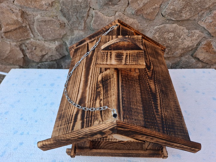 KARMNIK DREWNIANY opalany dla ptaków z WSYPEM WSYP budka lęgowa DUŻY