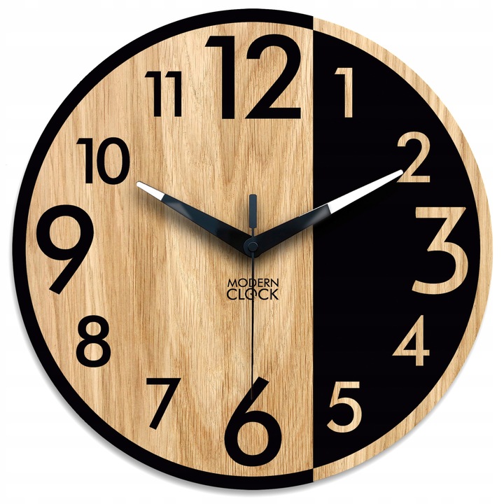 Zegar ścienny drewniany Dębowy ALFRED - 33 cm cichy, zegar do salonu