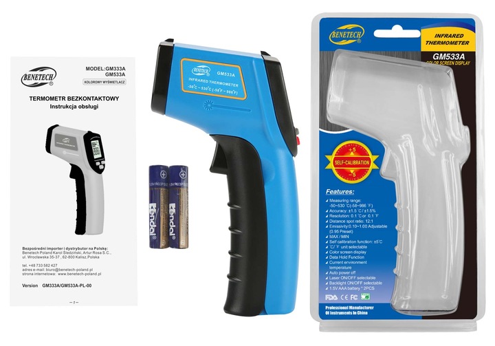 PIROMETR TERMOMETR LASEROWY BEZDOTYKOWY NA PODCZERWIEŃ EMISYJNOŚĆ -50+530°C