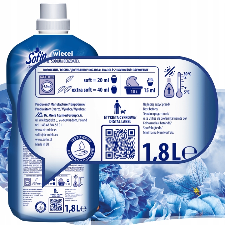 SOFIN Płyn do Płukania Tkanin Ochrona Kolorów Zestaw MIX 1,8l x5 (450