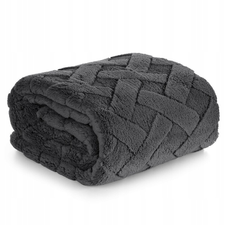 Koc 170x210 CARO stalowy puszysty typu flano z wytłaczanym wzorem