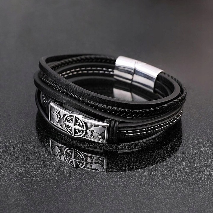 Skórzana Bransoletka z Kompasem i Grawerem – Stylowy Dodatek dla Mężczyzny