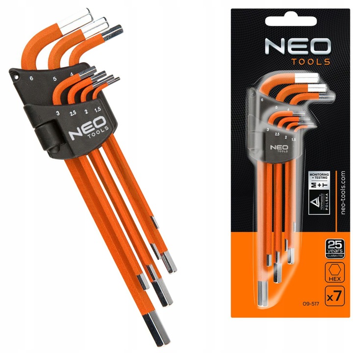 NEO KLUCZE SZEŚCIOKĄTNE IMBUSOWE 1.5-6 MM ZESTAW IMBUSY ZESTAW 7 SZT DŁUGIE
