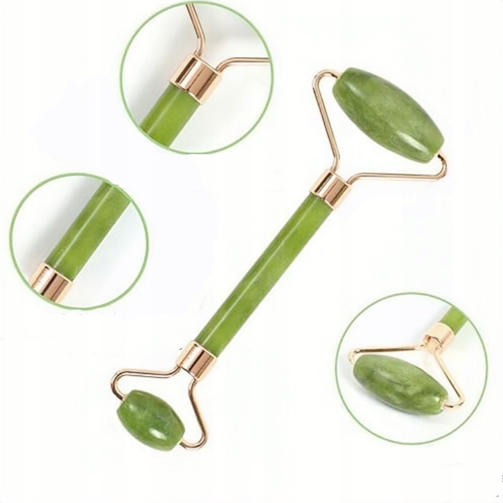 3w1 Masażer do twarzy KAMIEŃ GUA SHA z jadeitu zestaw roller wałek masażu