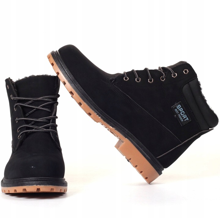 BUTY MĘSKIE ZIMOWE TRAPERY WODOODPORNE CZARNE